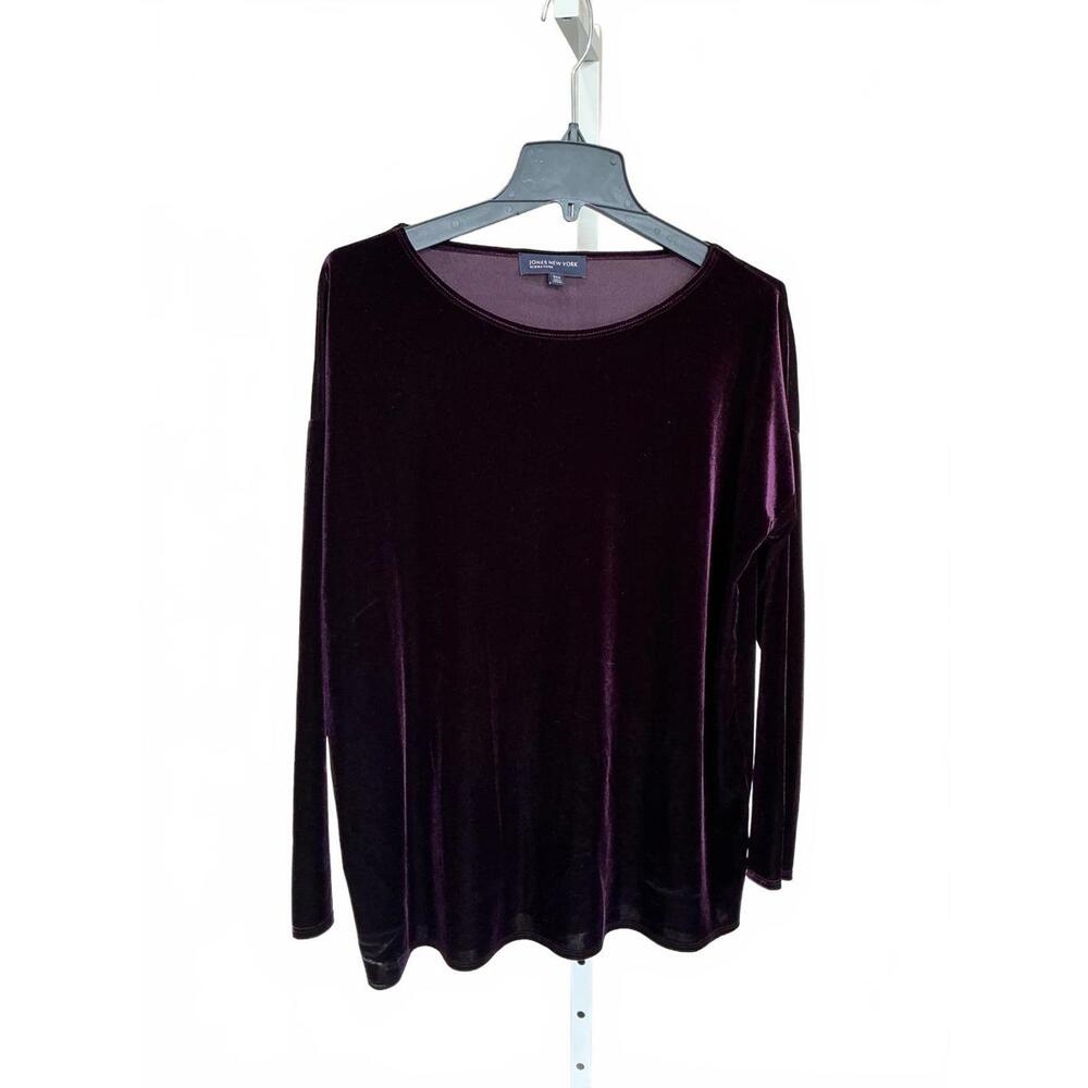 Jones New York Signature Women's DeepPlum Long Sleeve Velvet Top - Size S